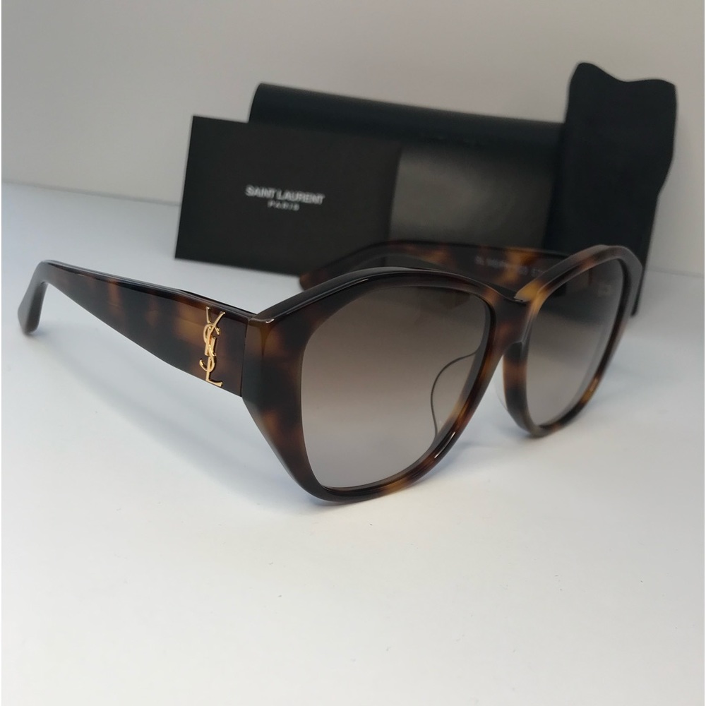 New Authentic Saint Laurent SLM8 Cat Eye Havana Brown Frame/grey Lenses Sunglass - Picture 3 of 15